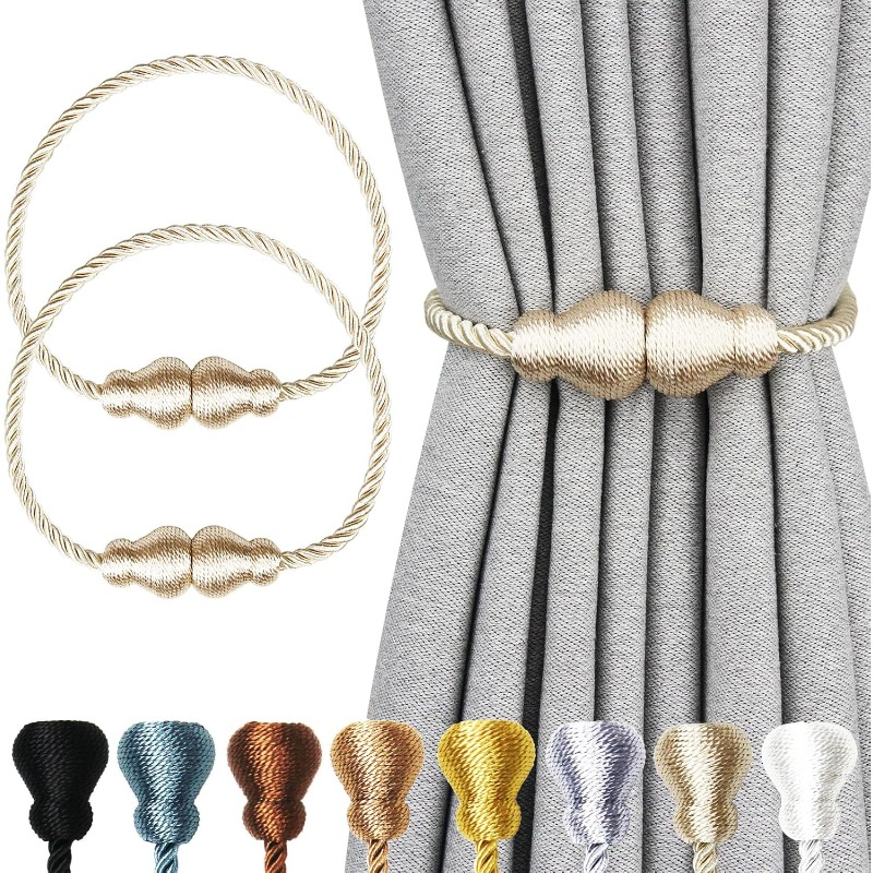 Xt Home Textiles - ที่รัดม่านแม่เหล็ก 2 ชิ้น เชือกตกแต่งสำหรับห้องนอนและห้องนั่งเล่น - ใช้งานง่ายสำหรับตกแต่งบ้าน