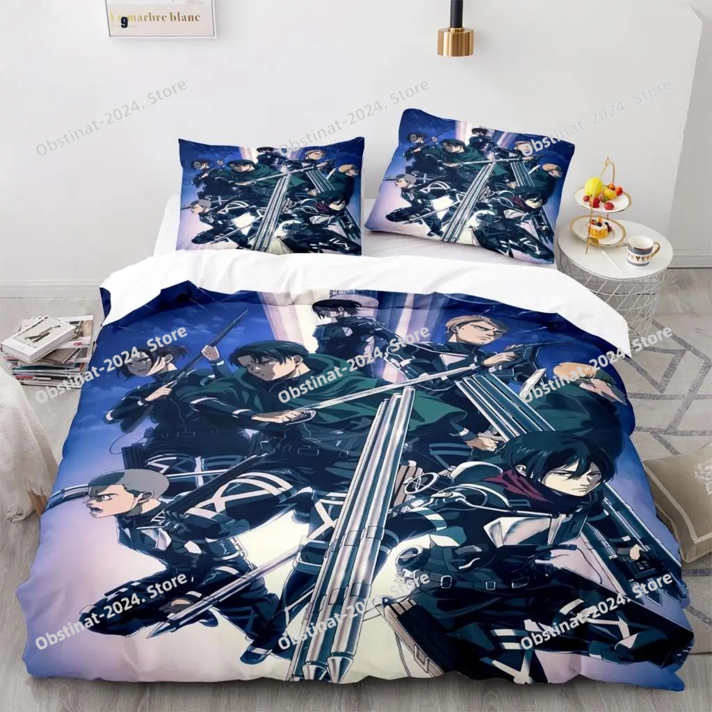 Home Textiles Bedding - ชุดเครื่องนอนลายอนิเมะ Attack On Titan ชุดผ้าปูที่นอนขนาดเดี่ยว ทวิน