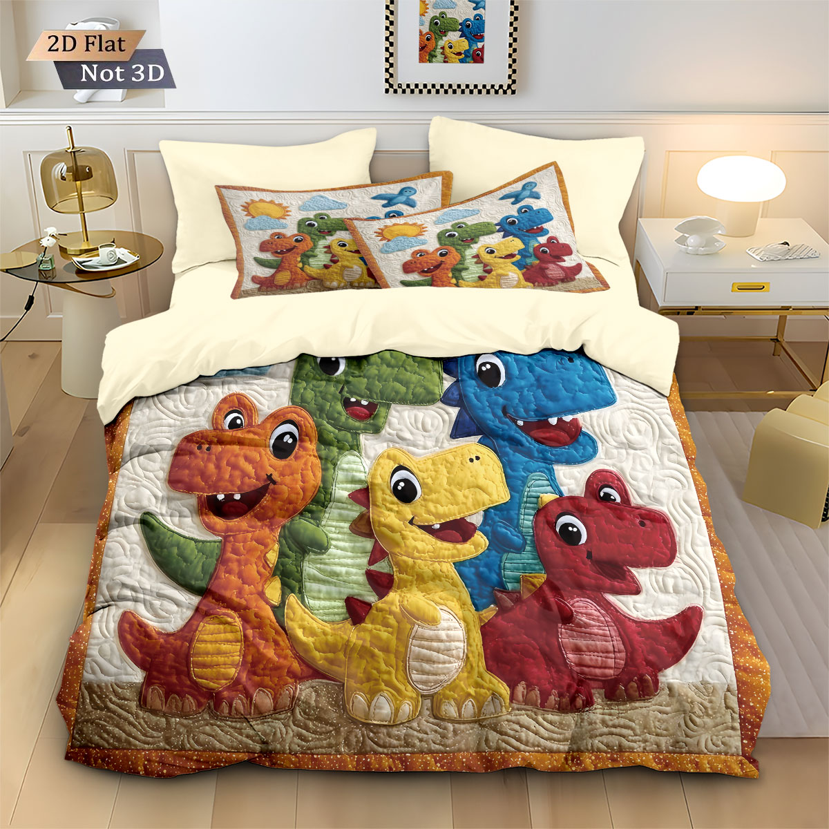 Home Textiles Bedding - ชุดผ้านวมลายการ์ตูนไดโนเสาร์ 3 ชิ้น แบบไร้ไส้ นุ่มสบาย เหมาะสำหรับห้องนอน