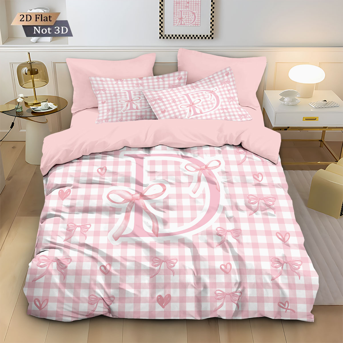 Home Textiles Bedding - ชุดผ้าห่มนวมพิมพ์ลายโบว์สีชมพู 3 ชิ้น ชุดเครื่องนอนตกแต่งห้องนอนหลายขนาด สบายและซักด้วยเครื่องได้