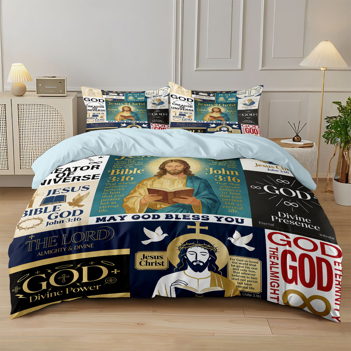 ชุดผ้าคลุมผ้านวมพิมพ์ลายพระเยซ - Home Textiles Bedding บทวิจารณ์และราคา