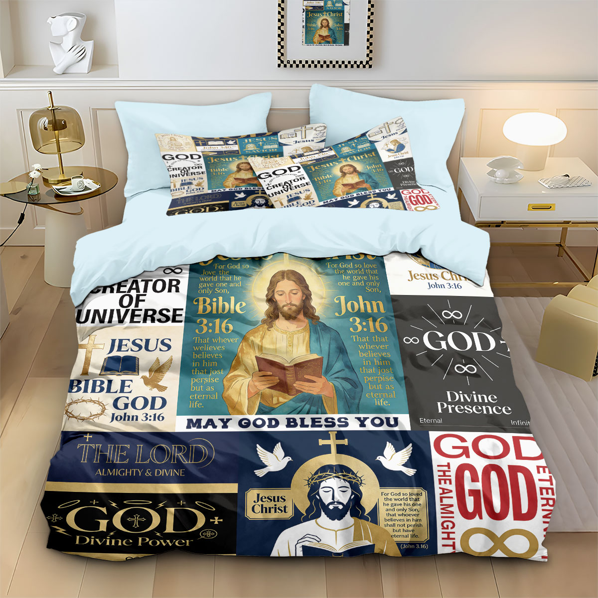ชุดผ้าคลุมผ้านวมพิมพ์ลายพระเยซ - Home Textiles Bedding บทวิจารณ์และราคา